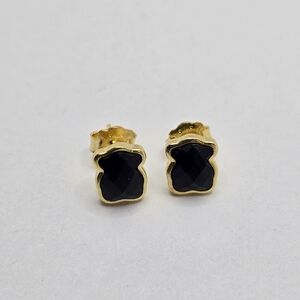 Tous Vermeil over Silver Color Earrings with faceted onyx 9mm